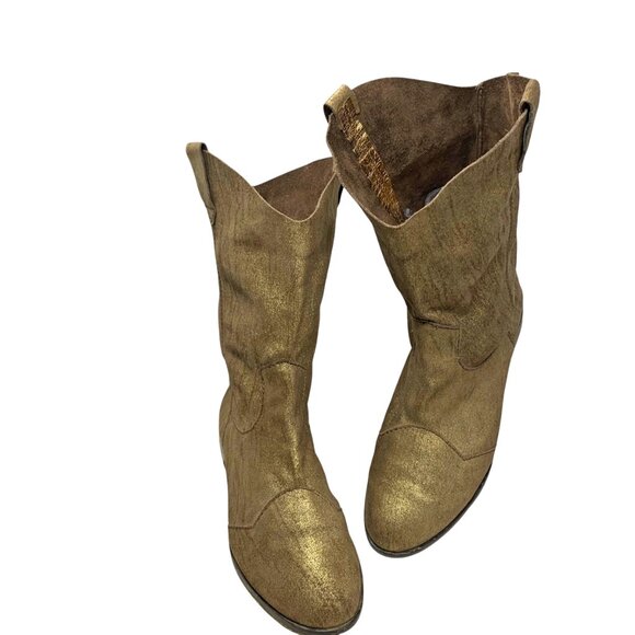 CYNTHIA VINCENT‎ Shimmery Brass Toned Leather Western Styled Mid-Calf Boot - Picture 13 of 13